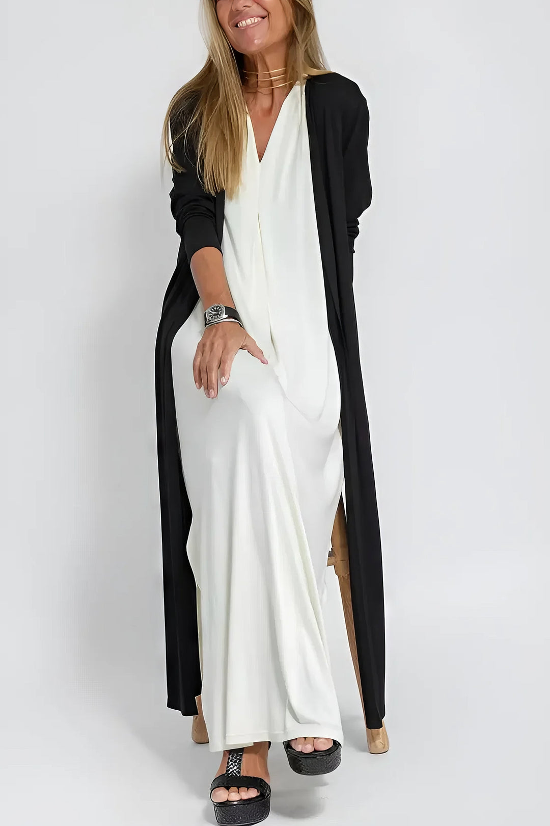 Léonie | Robe longue fluide avec cardigan offert