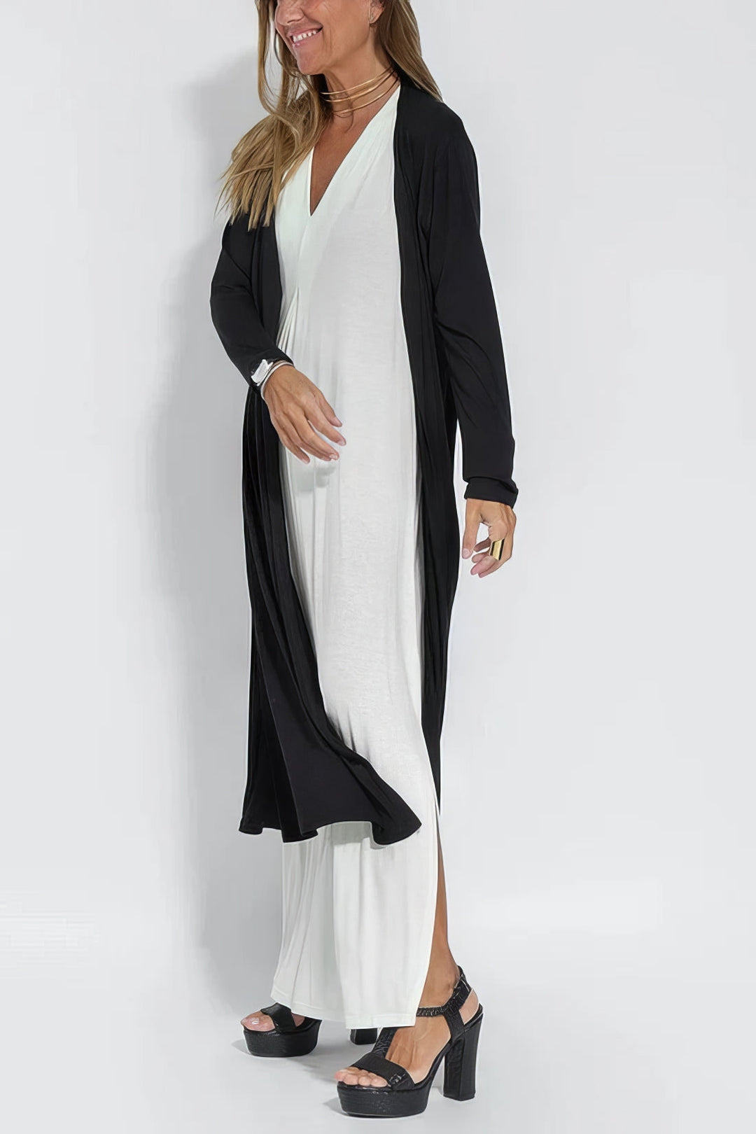 Léonie | Robe longue fluide avec cardigan offert