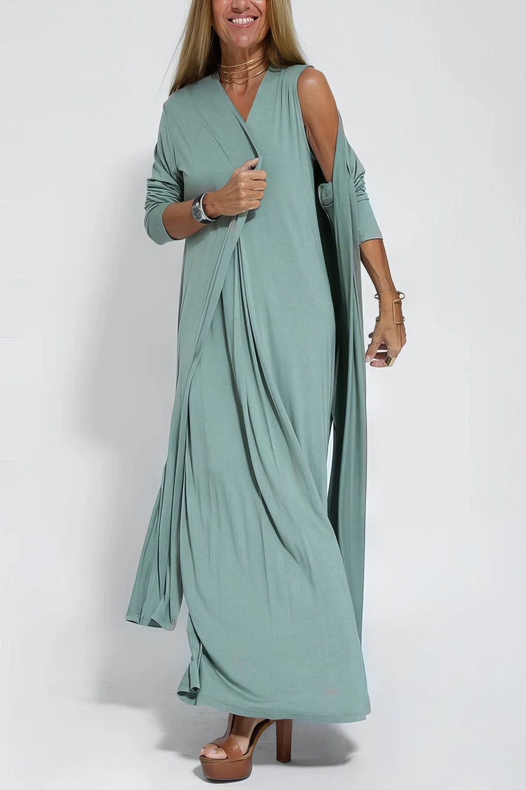 Léonie | Robe longue fluide avec cardigan offert