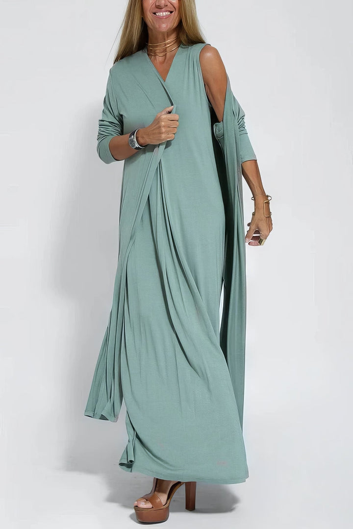 Léonie | Robe longue fluide avec cardigan offert