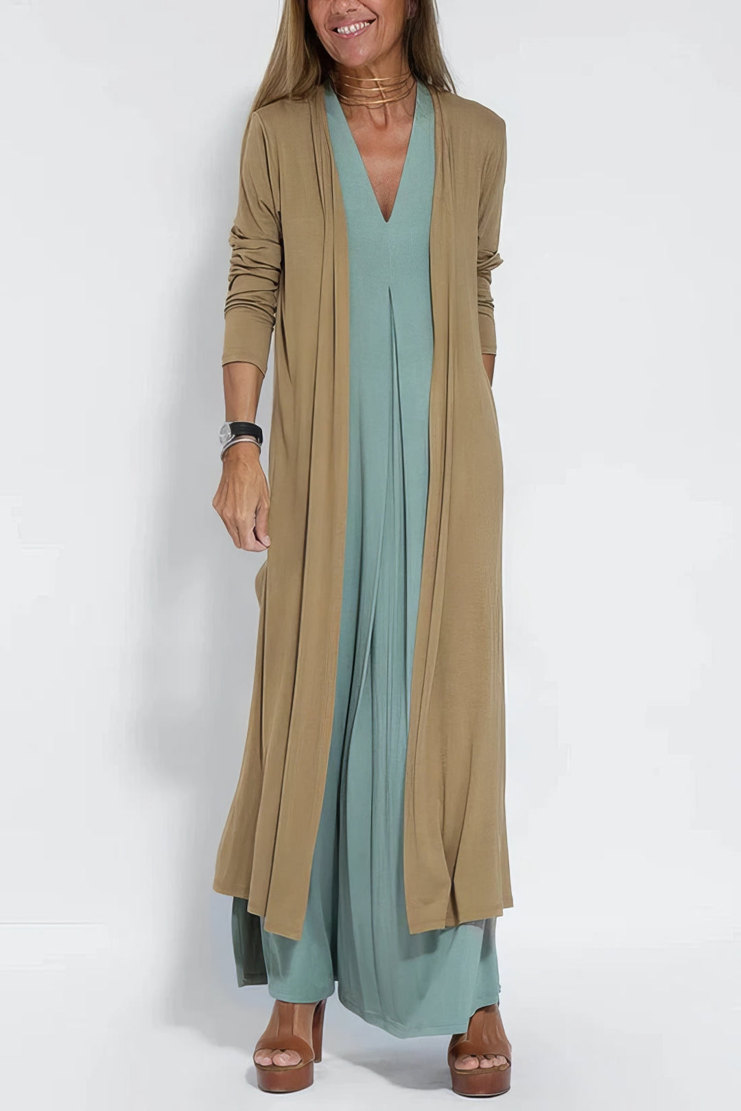 Léonie | Robe longue fluide avec cardigan offert